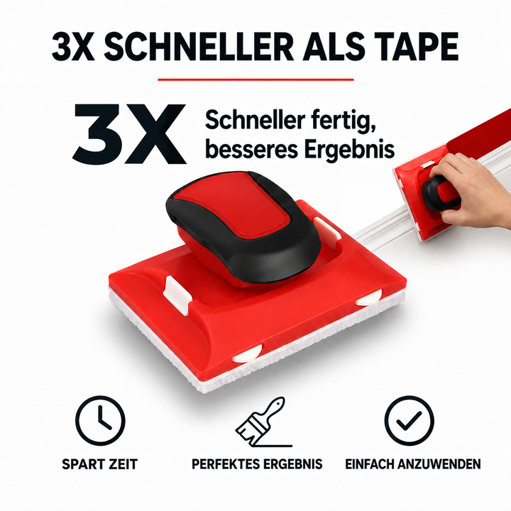 Rotes Gerät in Schrägansicht, rechts oben wird es von einer Hand an einer weißen Zierleiste geführt 6