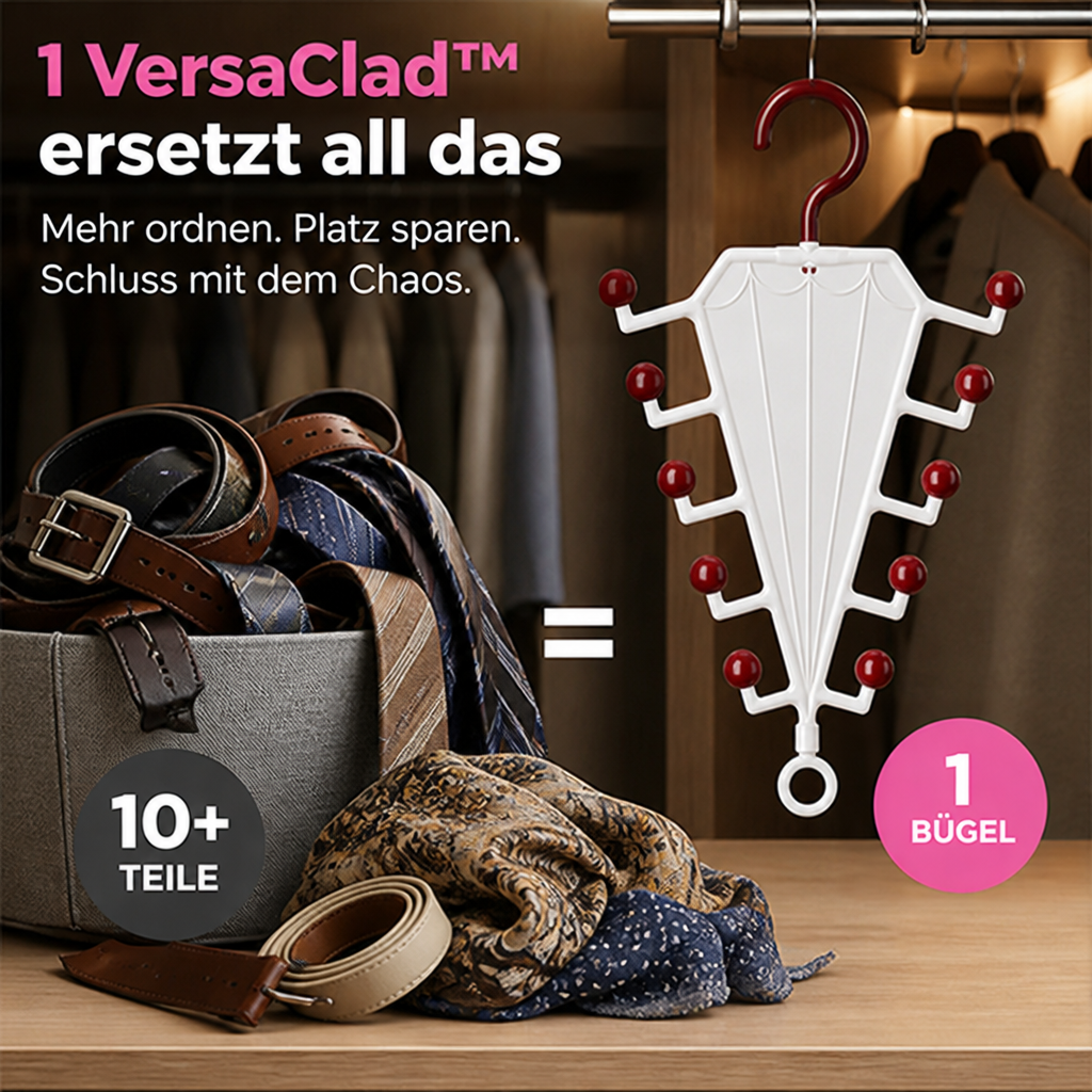 Weißer Halter am Kleiderschrank neben einem Korb voller unordentlicher Gürtel, Krawatten und Schals im Vergleich 4