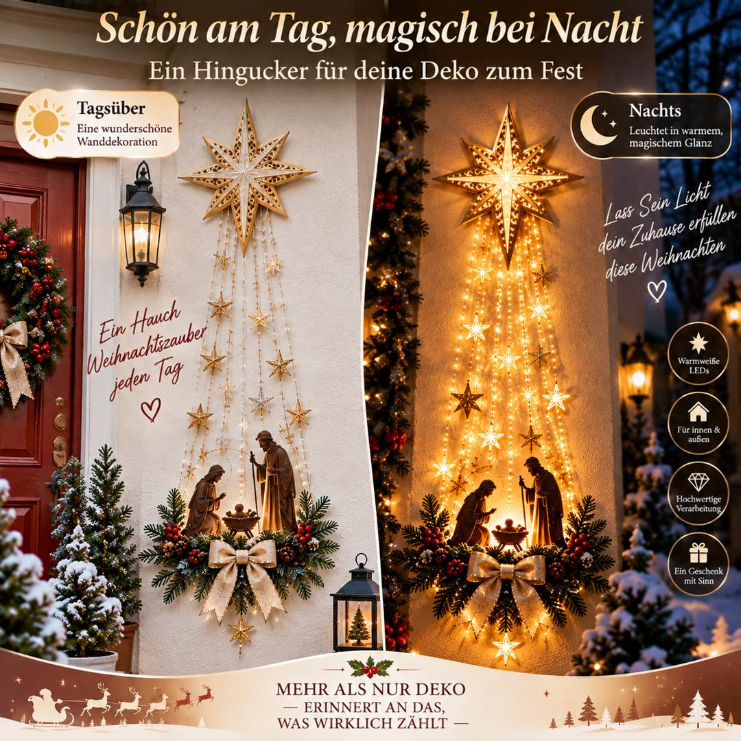 Vergleich derselben Wanddekoration bei Tag ohne Licht und bei Nacht mit warmem Leuchten 5