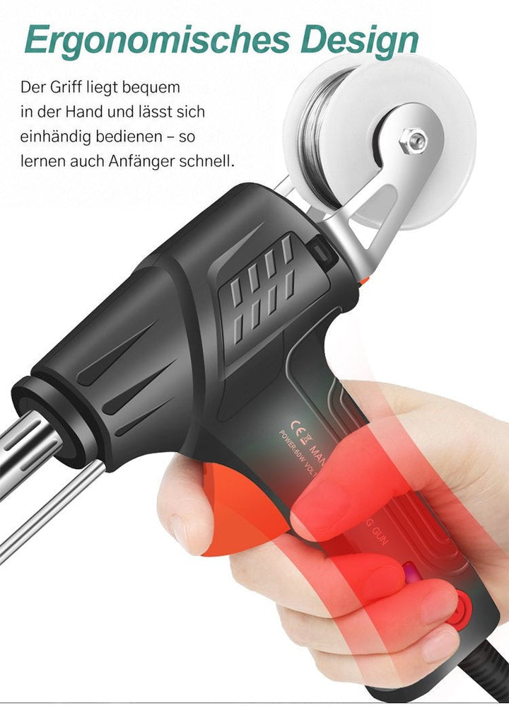 Hand umfasst den Griff des Geräts, rot markierte Fingerpartie zeigt die ergonomische Form 6