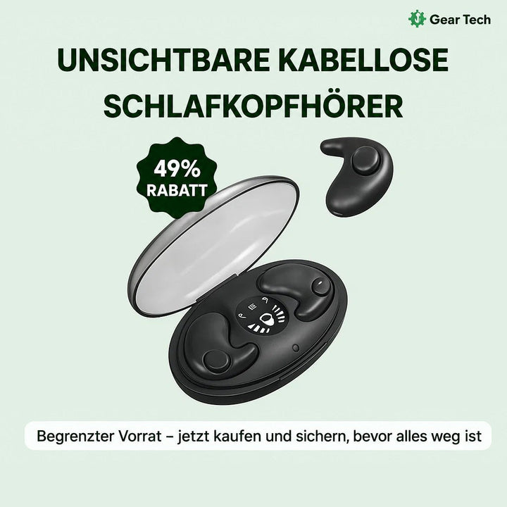 Geöffnetes schwarzes Ladecase mit zwei Ohrhörern, ein dritter Ohrhörer schwebt daneben, hellgrüner Hintergrund 8