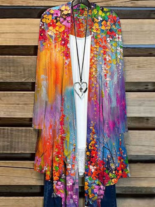 Long women's jacket with floral pattern – Liva
