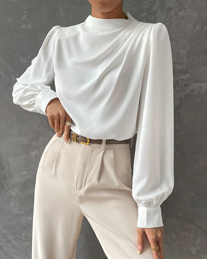 Simple blouse with ruffles and stand-up collar - Isabella