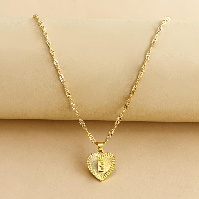 Golden Initial Heart Pendant Necklace - Amara