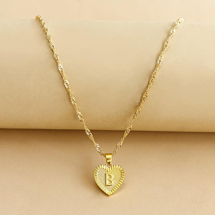 Golden Initial Heart Pendant Necklace - Amara