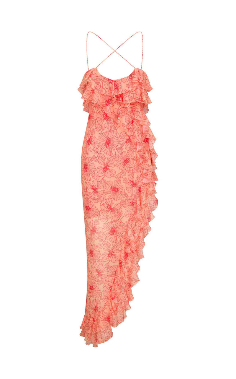 Chiffon maxi dress with ruffles and crossed neckline – Elenna