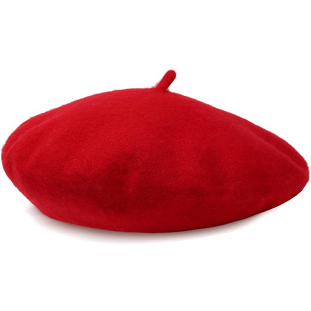 Leuchtend rotes Wollbarett mit Stiel, Einzelaufnahme vor weißem Hintergrund 2