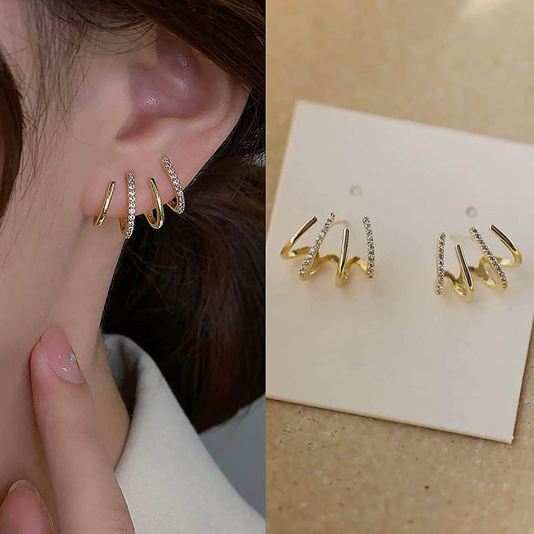 Illusion Earrings with Four Hoops and Zirconia - Zarvia