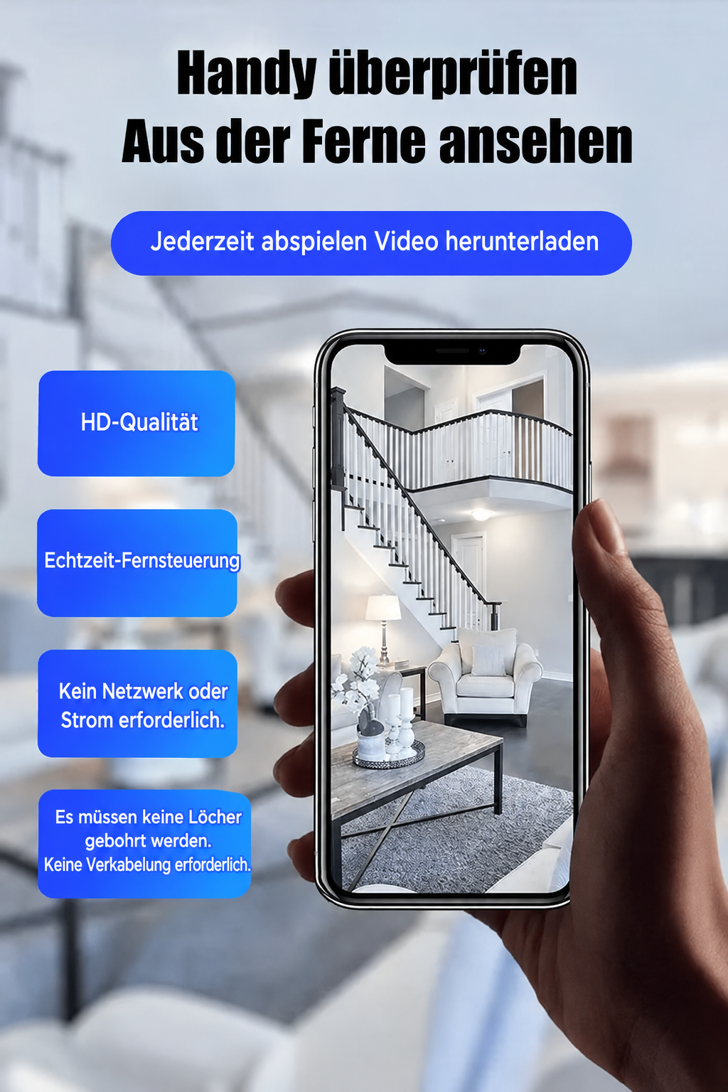Mini 1080P HD WiFi-Sicherheitskamera – zeichnet Video und Audio auf.