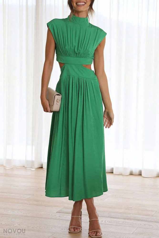 Elegantes Sommer-Midikleid mit Rollkragen und Taillenausschnitt – Avelina