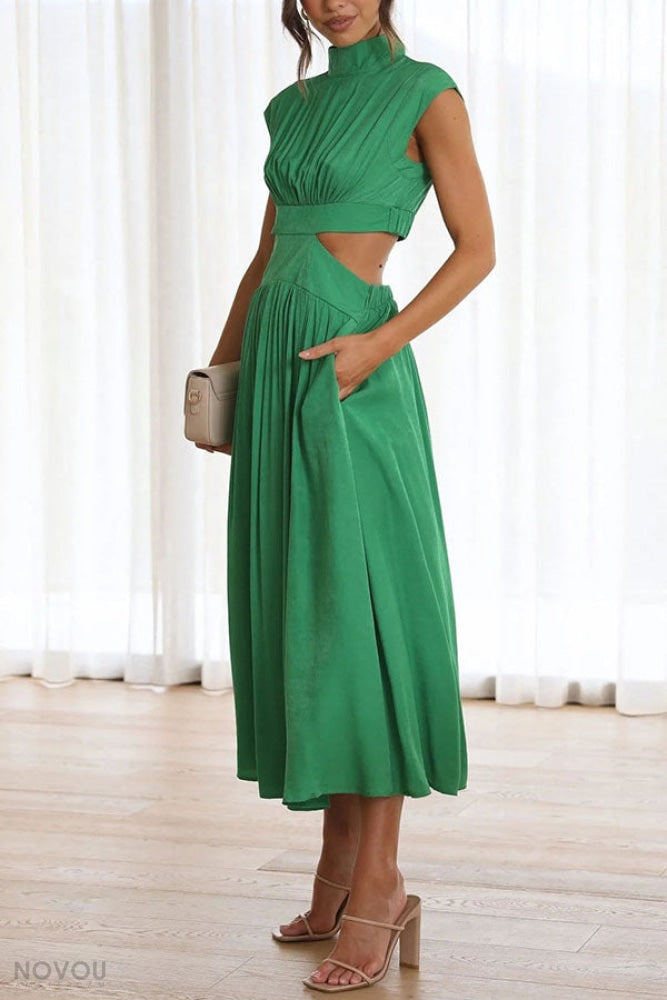 Elegantes Sommer-Midikleid mit Rollkragen und Taillenausschnitt – Avelina