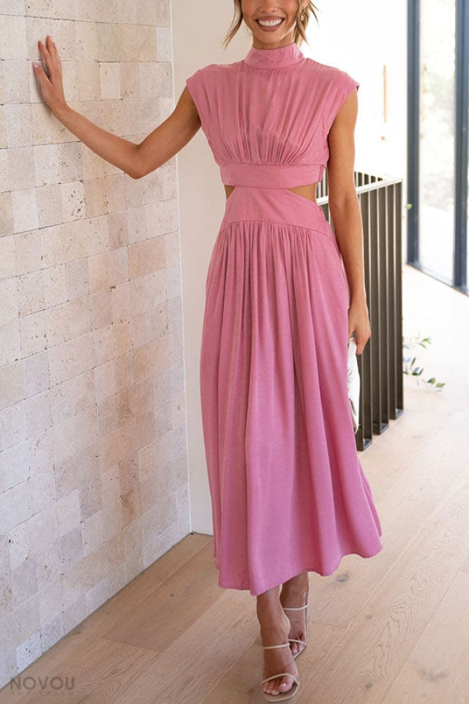 Elegantes Sommer-Midikleid mit Rollkragen und Taillenausschnitt – Avelina