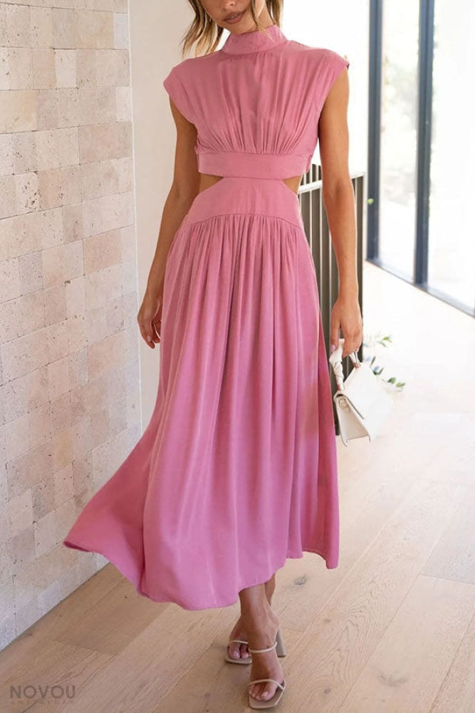 Elegantes Sommer-Midikleid mit Rollkragen und Taillenausschnitt – Avelina