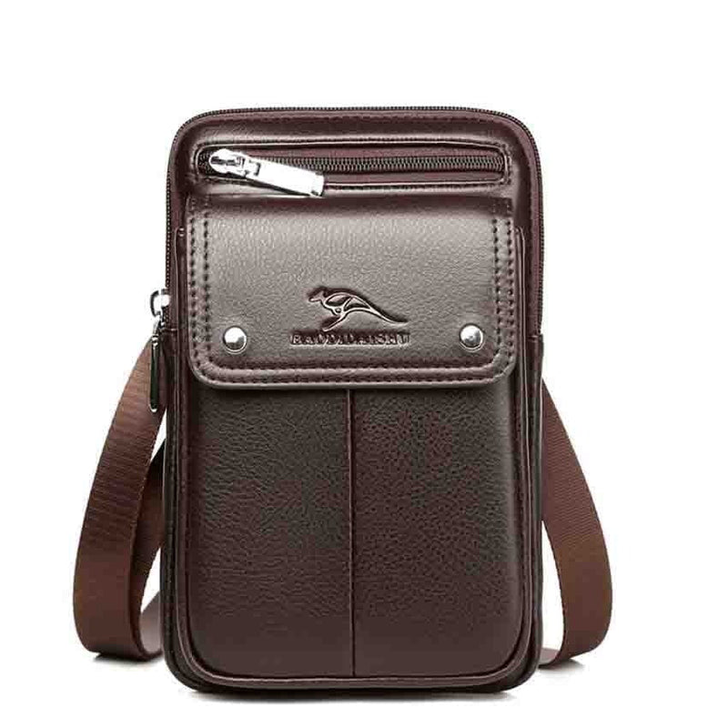 Compact PU Leather Crossbody Bag for Men with Adjustable Shoulder Strap