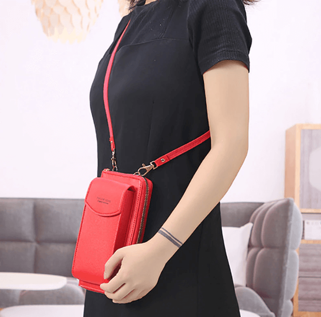 Compact shoulder bag made of PU leather with adjustable strap