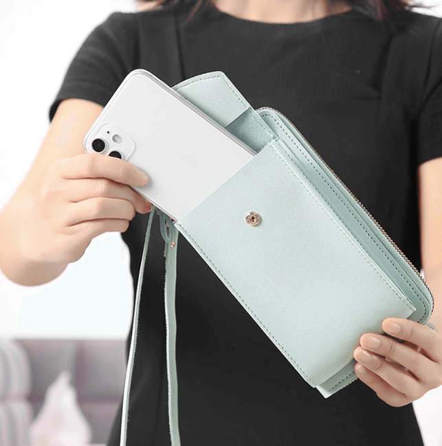 Compact shoulder bag made of PU leather with adjustable strap