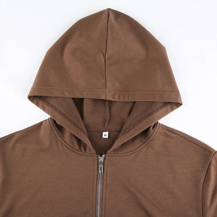 Trendige Figurbetonte Damen Cropped Zip-Up Hoodie mit Kapuze – Alina