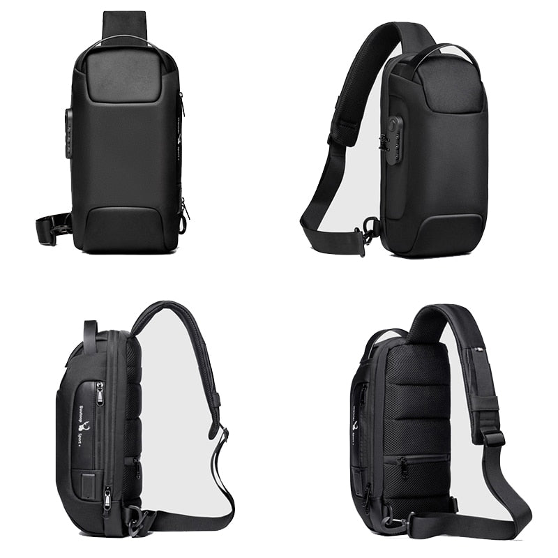 Compact Waterproof Shoulder Bag for Men – Anti-Theft with USB Charging Function