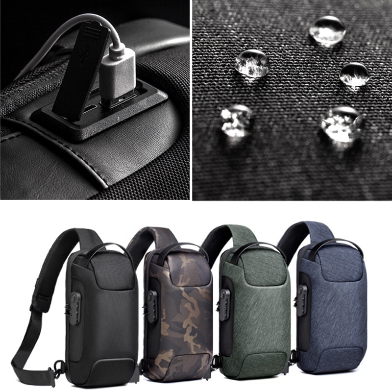 Compact Waterproof Shoulder Bag for Men – Anti-Theft with USB Charging Function