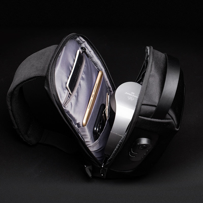 Compact Waterproof Shoulder Bag for Men – Anti-Theft with USB Charging Function