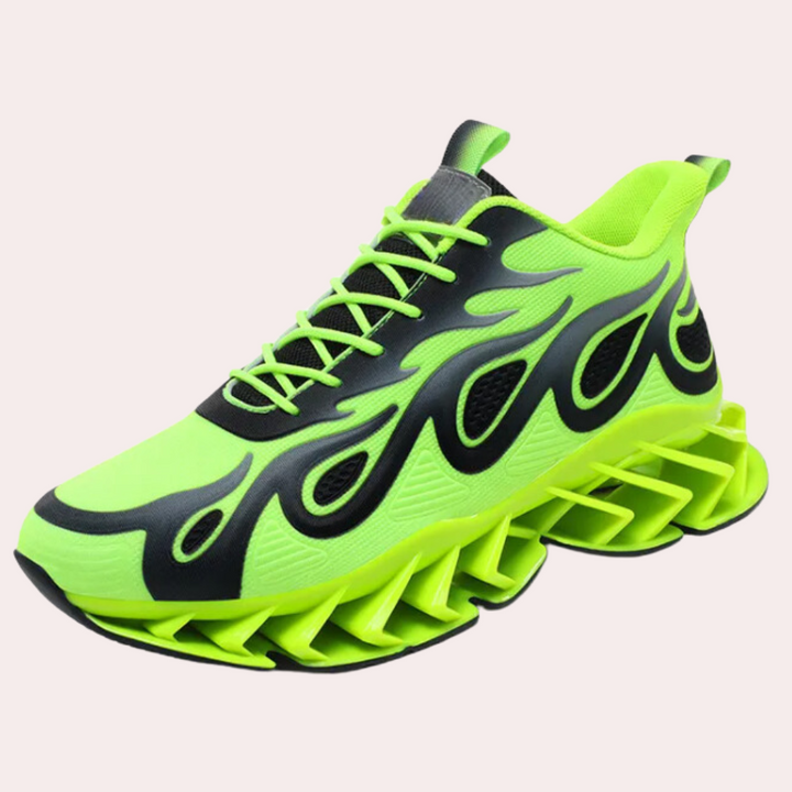 Neongrüner Sportschuh mit Flammenmuster, atmungsaktiv, rutschfeste Sohle, Herren Sneaker.