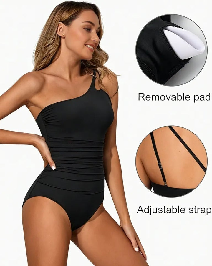 Bañador de mujer con diseño de un solo hombro y control de abdomen – Valeria