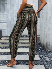 Boho High-Waist Women's Pants with Print & Smocked Waist – Linara