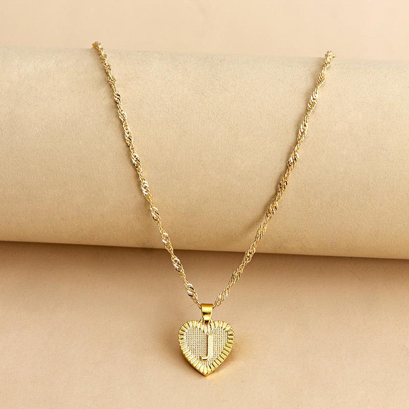 Golden Initial Heart Pendant Necklace - Amara