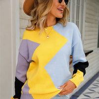 Patchwork women's sweater with round neckline – Clara