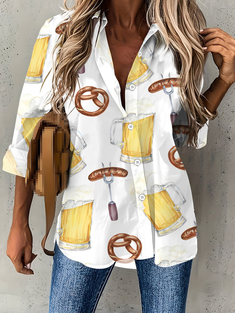 Dame Plus Size Bluse med heltrykk – Greta Oktoberfest 2025