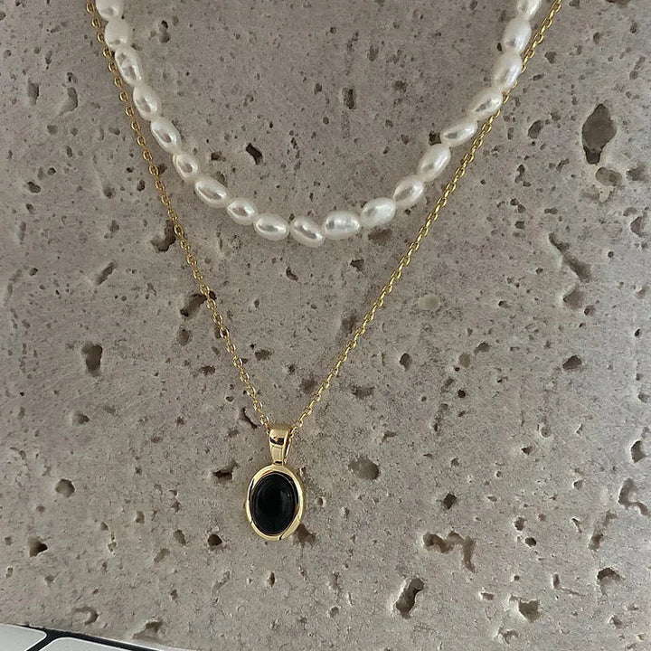 Black Onyx and Pearl Stackable Necklace – Aria