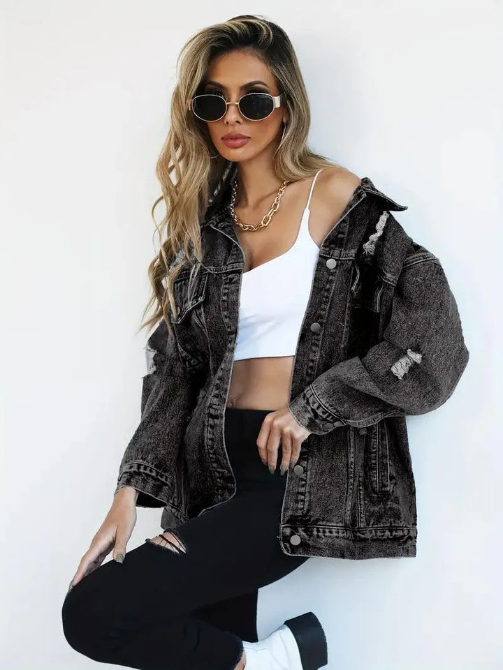 Wasserfeste & Gefütterte Oversized Damen Jeansjacke mit Kapuze – Talia