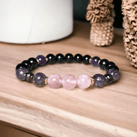Pulsera de cuentas de 8 mm de cuarzo rosa, obsidiana y amatista - Aurora