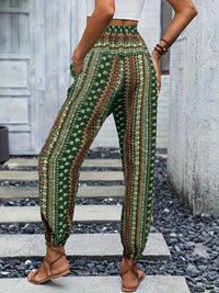 Boho High-Waist Women's Pants with Print & Smocked Waist – Linara