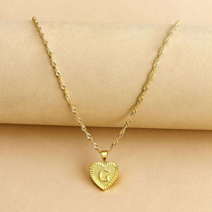 Golden Initial Heart Pendant Necklace - Amara