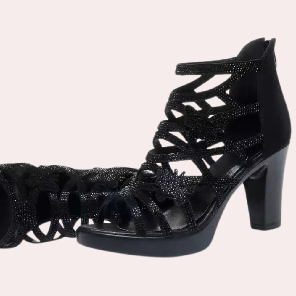 Schwarze Damen-High-Heels mit Strass, elegantes Design, ideal für Abendveranstaltungen.
