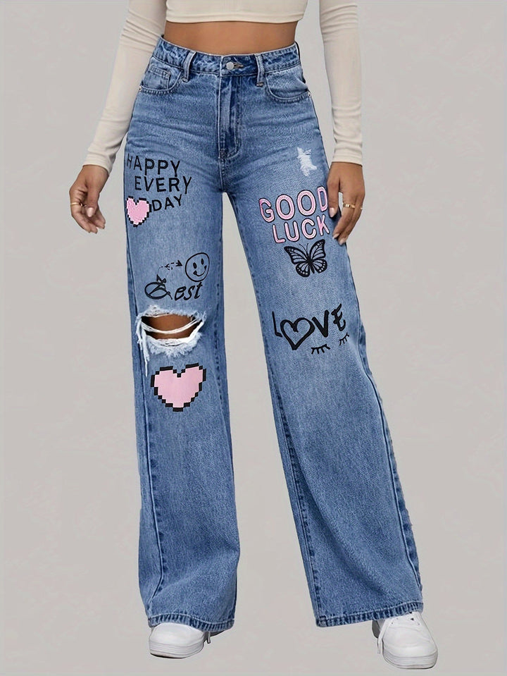 Jeans de mujer con estampado de corazón y grafiti - Lotte