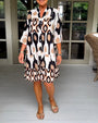 Trendy Kurzarmkleid mit abstraktem Print & lockerem Schnitt – Liora