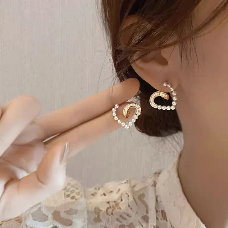 Heart-shaped earrings with pearls and zirconia – Ameline