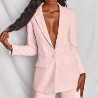 Damen Blazer Set, rosa, elegantes Design, langärmelig, modisch, Business Outfit.