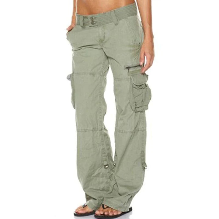 Damen Cargohose, grün, mit Taschen, Baumwolle, lässig, modisch, Freizeitkleidung.