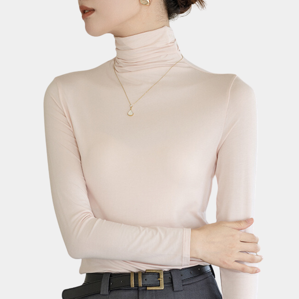 Damen Rollkragenpullover beige, langärmelig, elegantes Design, weiches Material, modisch.
