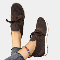 Damen Sneaker dunkelbraun, atmungsaktiv, Strickmaterial, Freizeitschuh, modisch, bequem