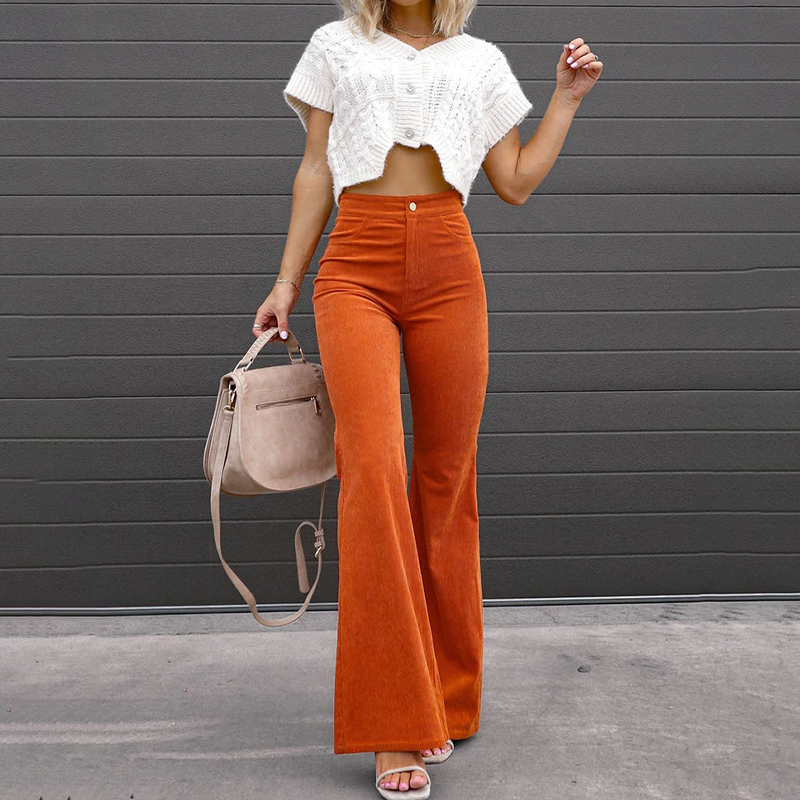 Women's flared pants made of organic corduroy with high waist – Elegance Spice