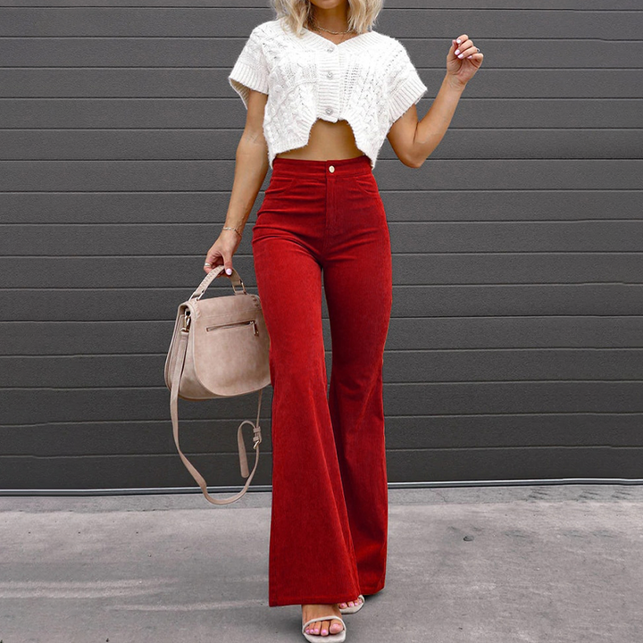Women's flared pants made of organic corduroy with high waist – Elegance Spice