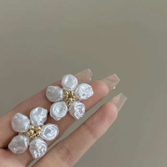 Irregular Pearl Petal Earrings – Celine