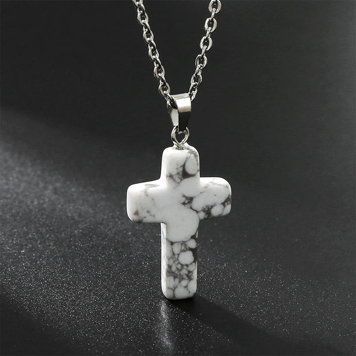 Necklace with Cross made of Natural Gemstones – Seraphina