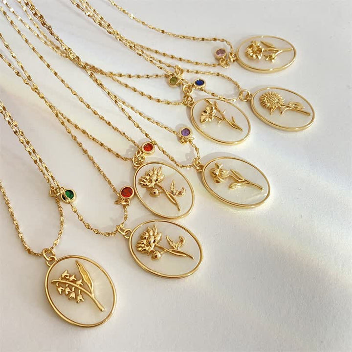 Birthstone and Birth Flower Necklace – Aurora