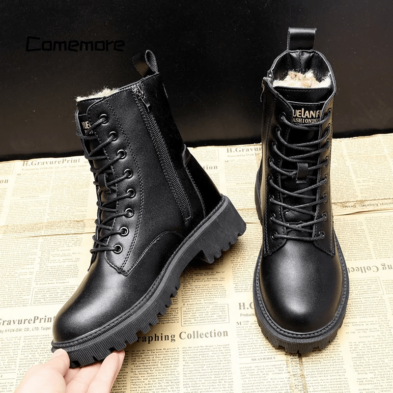 Luxury black women's winter boots made of leather – Bella