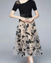 Stylish mesh midi dress with embroidery & ruffle sleeves – Maila